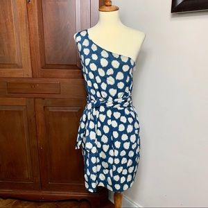 Theory blue polka dot one shoulder dress 4